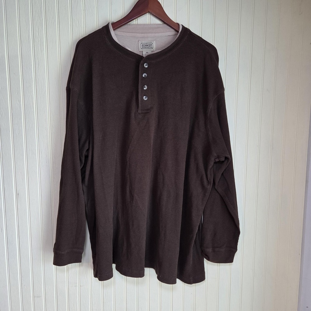 C.E. Schmidt Workwear Shirt Mens 2XL Brown Thermal Waffle Henley Long Sleeve Tee